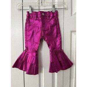Fuschia Pink Metallic Ruffle Bell Btms Infant Girls Ranch Dressn 9-12 Months NWT